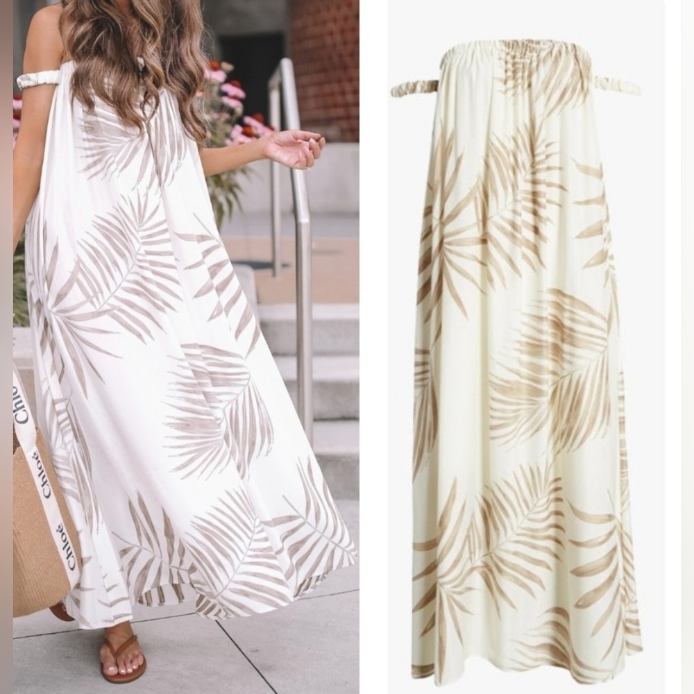 BB Dakota by Steve Madden Cream And Grey Palm Down Maxi Dress Size S - Picture 2 of 16